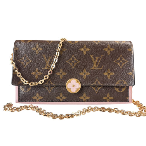 LOUIS VUITTON Monogram Flore Wallet with Added Chain Louis Vuitton