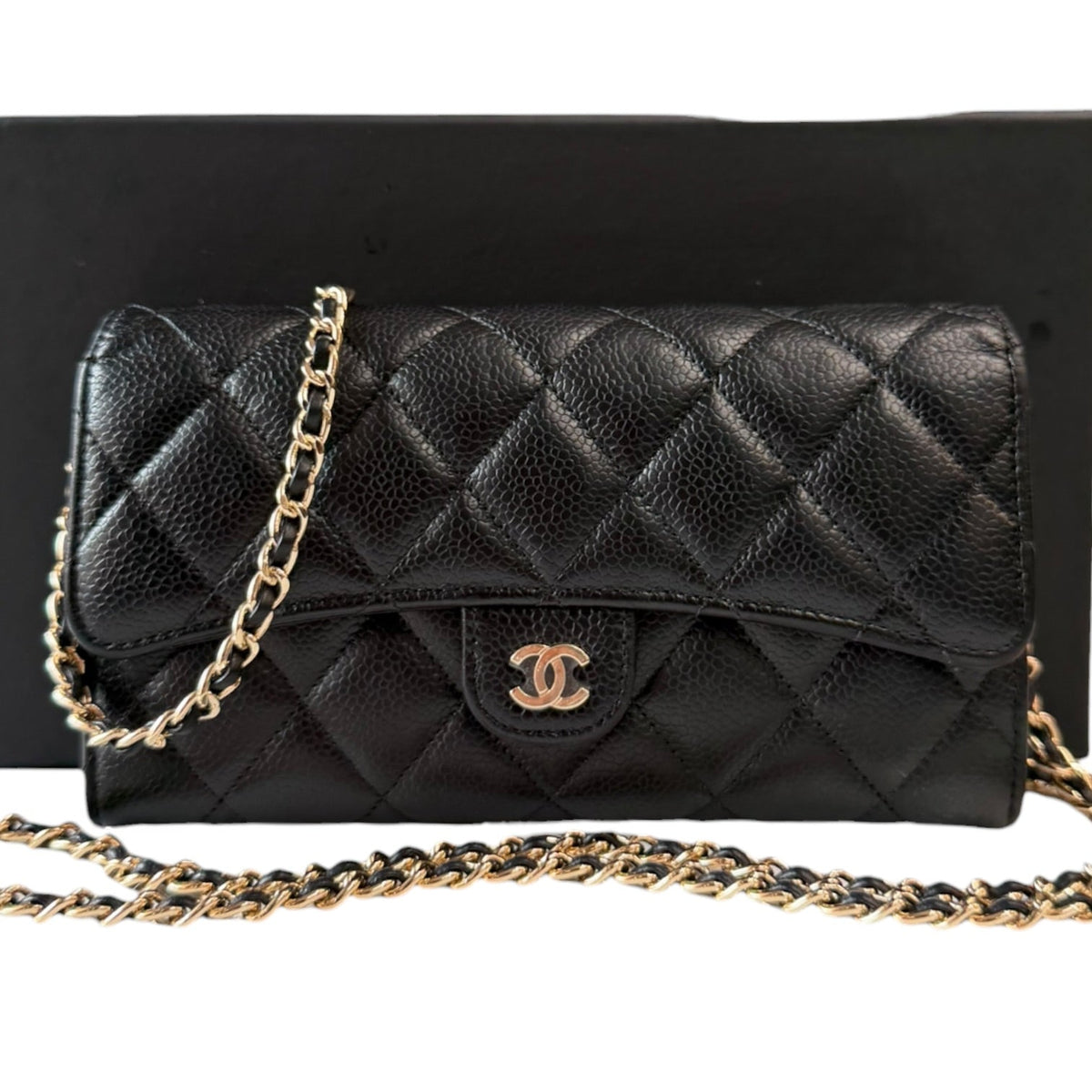 CHANEL Black Caviar Leather GHW Classic Flap Gusseted Wallet Chanel