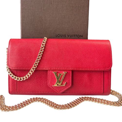 LOUIS VUITTON Red Leather Lockme Wallet with Chain Louis Vuitton