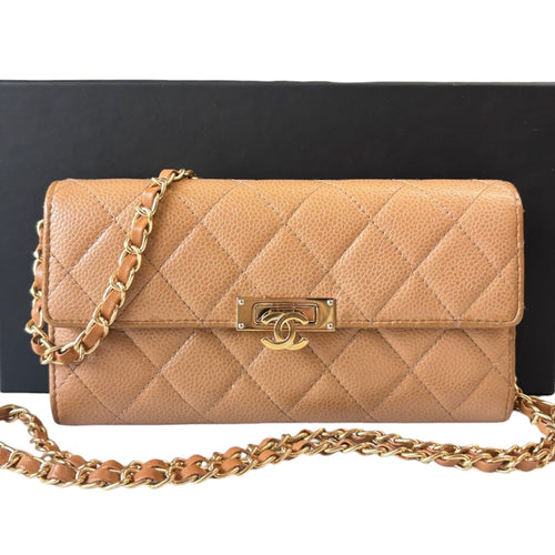 CHANEL Tan Caviar CC Flip Wallet Chanel