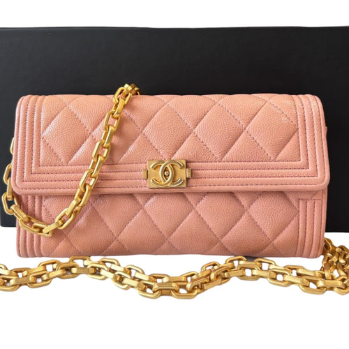 CHANEL Salmon Caviar Leather Boy Long Flap Wallet Chanel