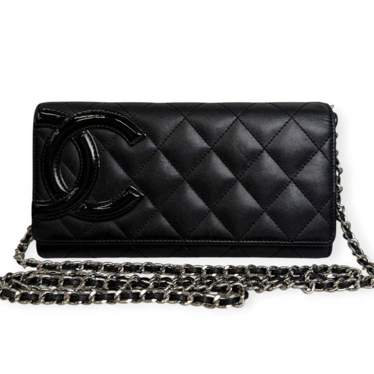 CHANEL Black Lambskin Cambon Full Flap Wallet with added leather chain Chanel