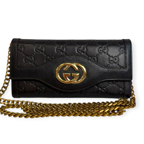 GUCCI Black Guccissima Interlocking Sukey Wallet with Chain Gucci