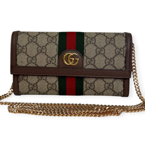 GUCCI GG Supreme Ophidia Coated Canvas Marmont Wallet with added Chain Gucci