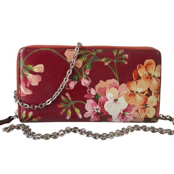 GUCCI Flora Zip Wallet with Silver Crossbody Chain Gucci