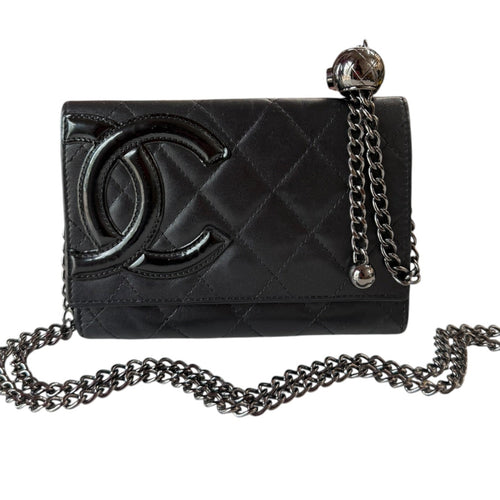 CHANEL Lambskin Cambon Compact Wallet On Adjustable Chain Chanel