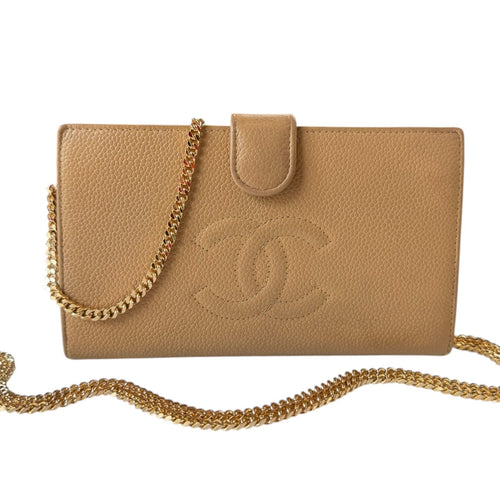 CHANEL Beige Caviar Leather Timeless Wallet Chanel