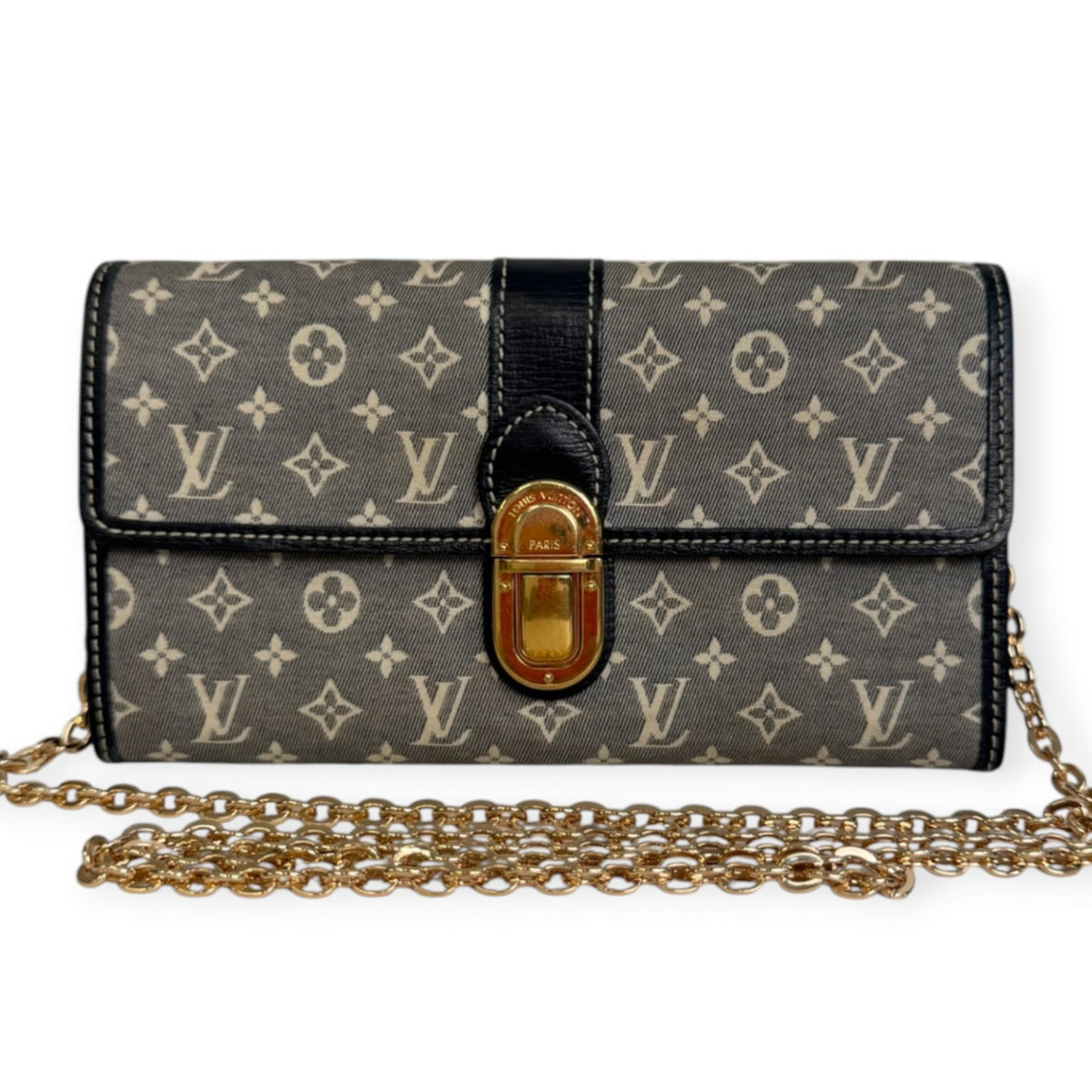 LOUIS VUITTON Monogram Navy Mini Lin/Idylle Sarah Wallet with added Chain Louis Vuitton