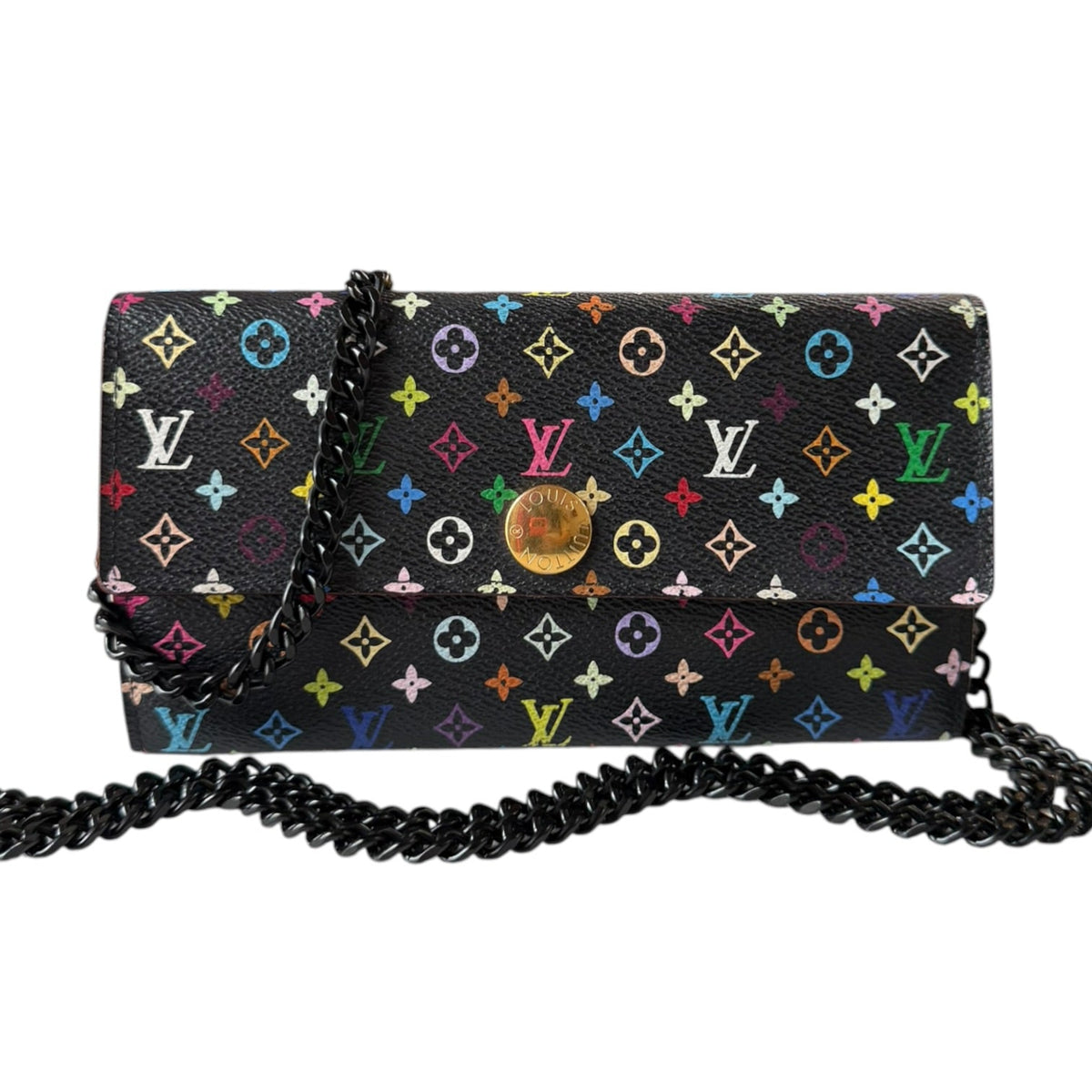 LOUIS VUITTON Black Multicolor Monogram Sarah Wallet with Chain Louis Vuitton