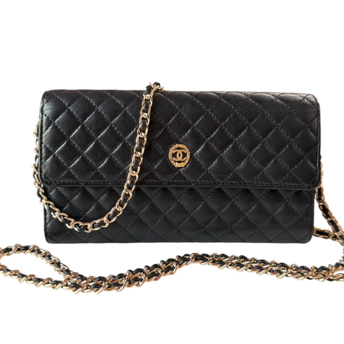 CHANEL Black Micro Quilted Lambskin GHW Long Flap Wallet Chanel
