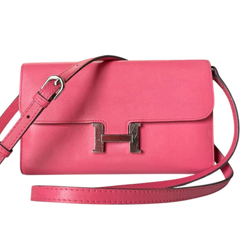 HERMES Pink Epsom Constance Wallet Palladium Hardware & Added Strap Hermes