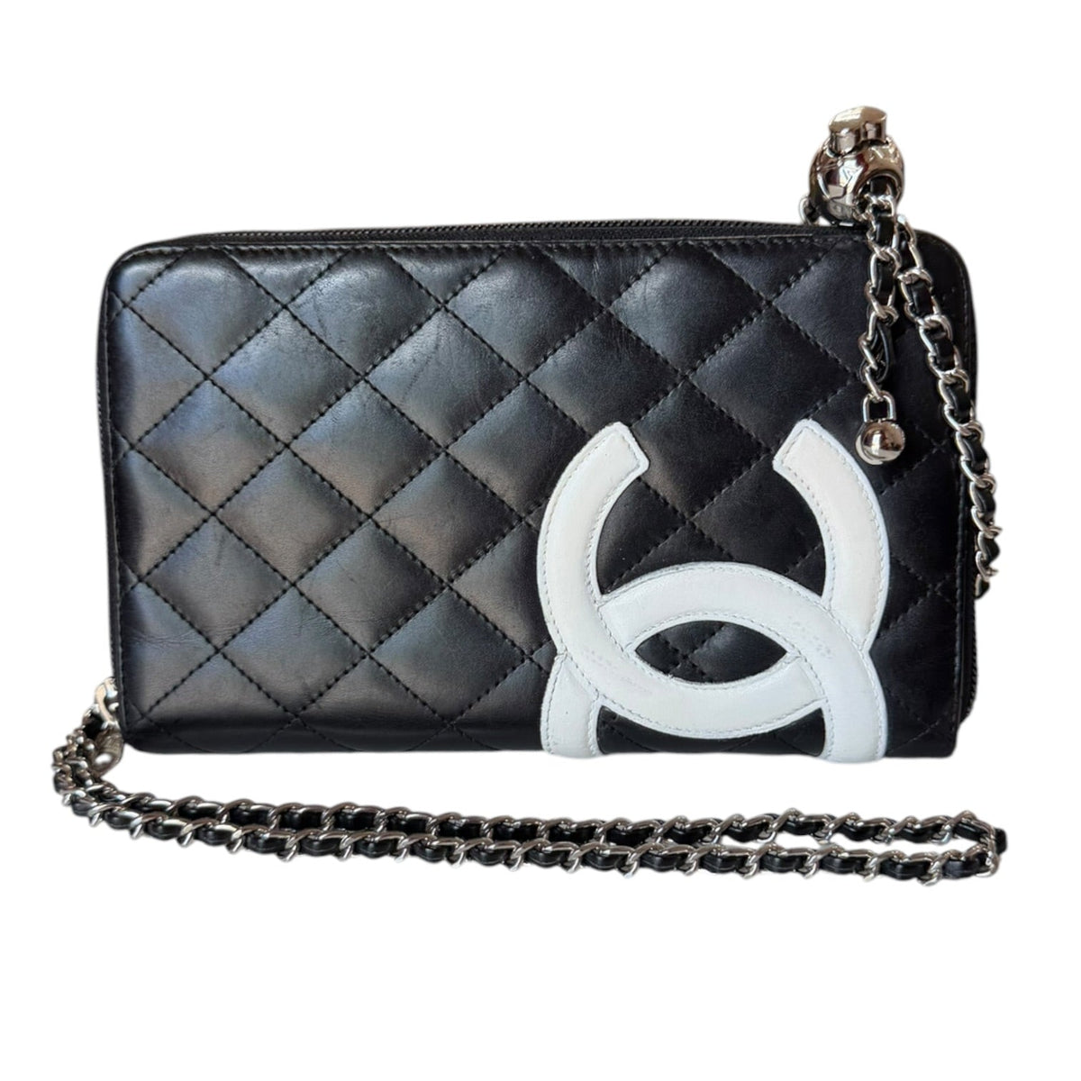 CHANEL Black/White Lambskin Cambon Zip Organizer Wallet Chanel