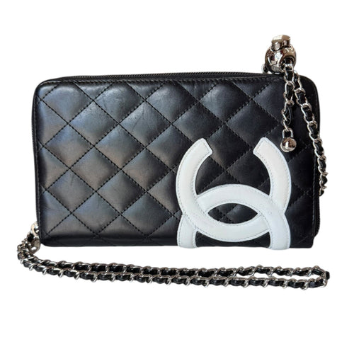 CHANEL Black/White Lambskin Cambon Zip Organizer Wallet Chanel