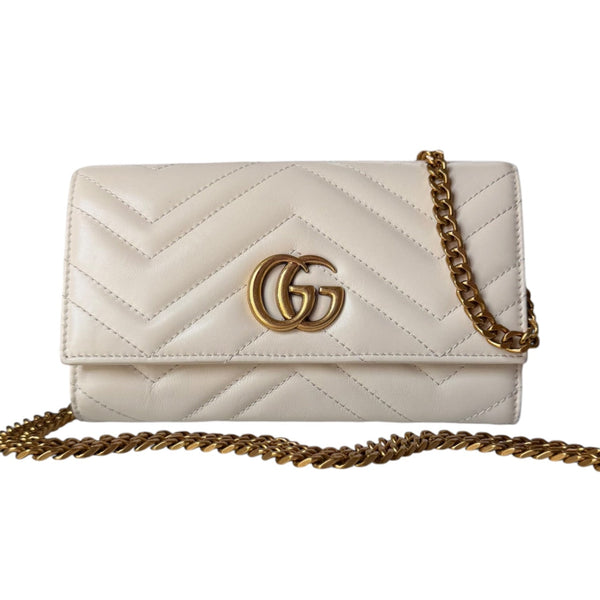 GUCCI Ivory Leather GG Marmont Wallet with Chain Gucci