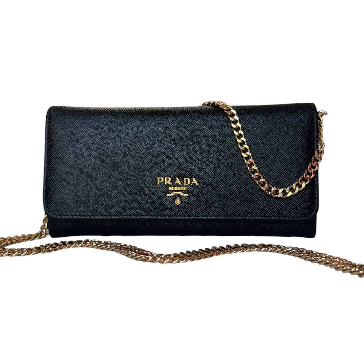 PRADA Black Saffiano Leather Wallet/Card Holder with Chain Prada