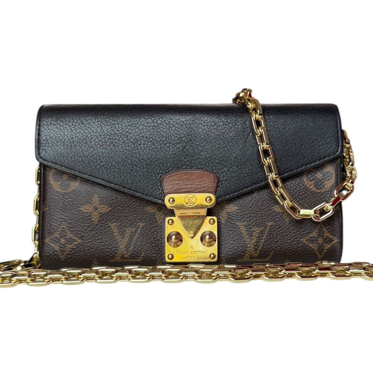 LOUIS VUITTON Black Monogram Portefeuille Pallas Wallet with Chain Louis Vuitton