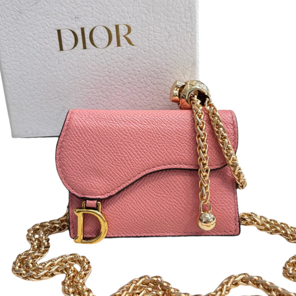 DIOR Saddle Pink Leather Compact Wallet on Adjustable Chain Dior