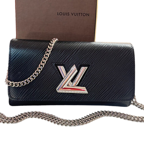 LOUIS VUITTON Black Epi Leather Twist Wallet with Chain Louis Vuitton