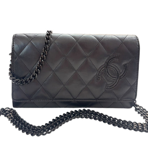 CHANEL Black Lambskin CC Diagonal Full Flap Wallet Chanel