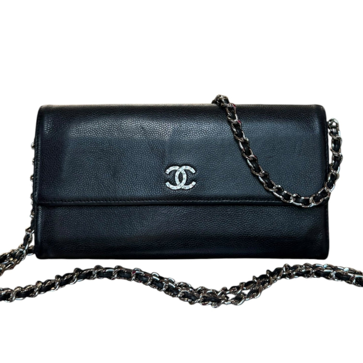 CHANEL RARE Textured CC Black Grained Calfskin Long Flap Wallet Chanel