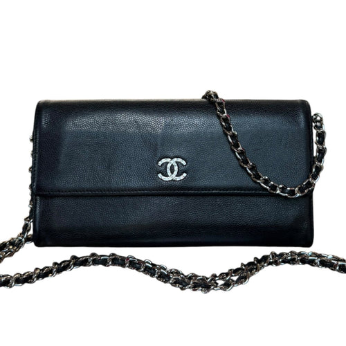 CHANEL RARE Textured CC Black Grained Calfskin Long Flap Wallet Chanel