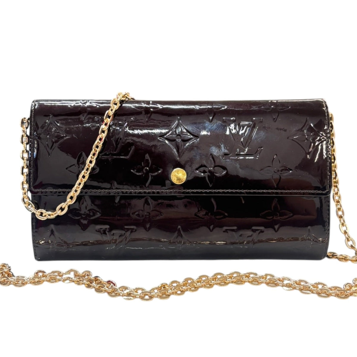 LOUIS VUITTON Aubergine Vernis Sarah Wallet with Chain Louis Vuitton