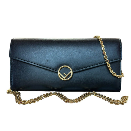 FENDI Black Grained Calfskin Leather Continental Wallet Fendi