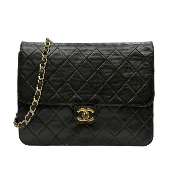 CHANEL Black Lambskin Classic Single Flap Chain Bag Chanel