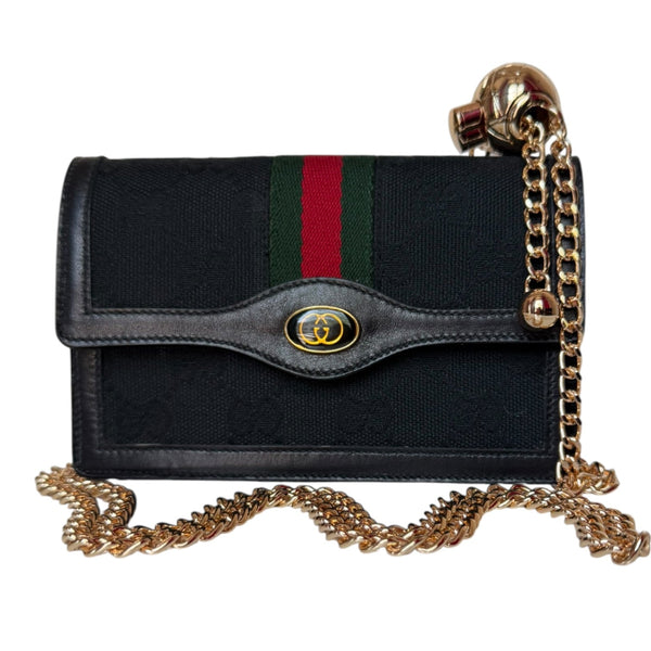 GUCCI Black Canvas Mini Ophidia Clutch with added Chain Gucci