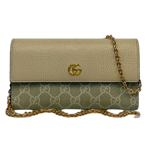 GUCCI Ivory Leather/Coated Canvas GG Supreme Marmont Wallet with added Chain Gucci