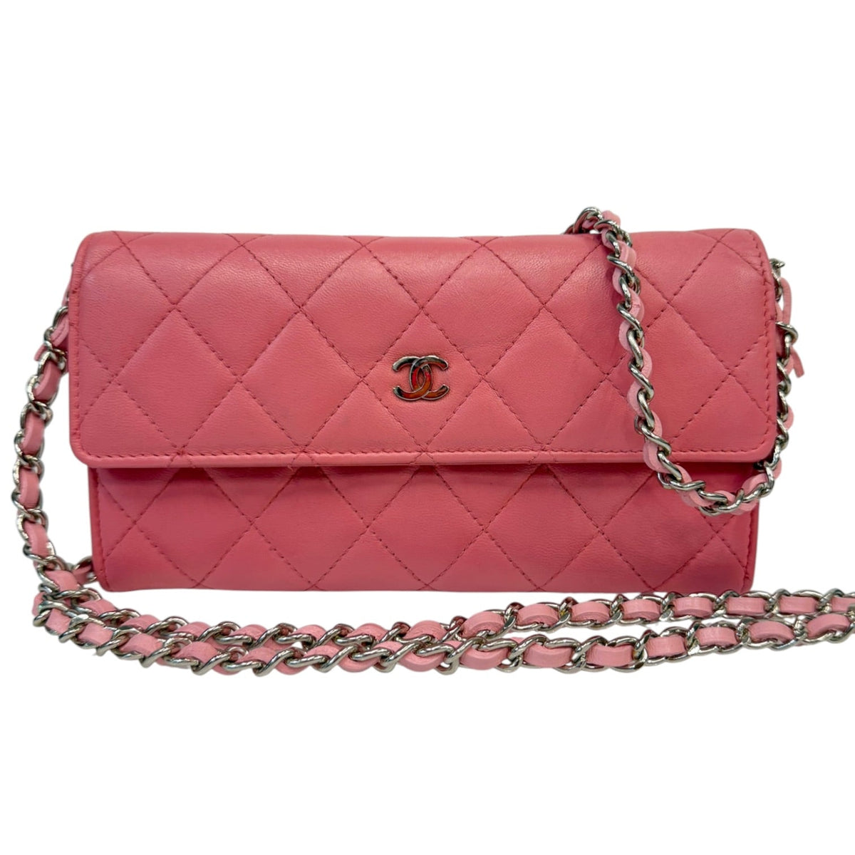 CHANEL Pink Quilted Lambskin SHW Long Flap Wallet Chanel