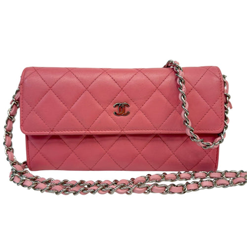 CHANEL Pink Quilted Lambskin SHW Long Flap Wallet Chanel