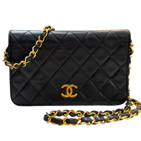 CHANEL Black Lambskin Full Flap Chain Bag Chanel