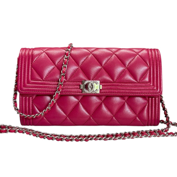 CHANEL Magenta Lambskin Leather Boy Long Flap Wallet Chanel