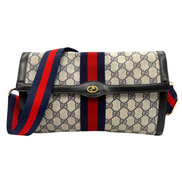 GUCCI Navy Coated Canvas Large Ophidia Clutch with added Chain/Strap Gucci