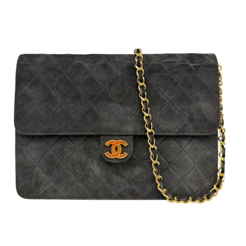 CHANEL Black Suede Classic Single Flap Chain Bag Chanel
