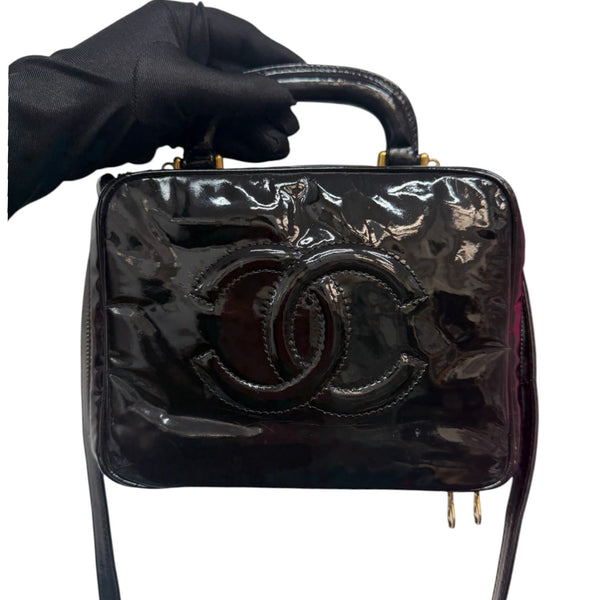 CHANEL Black Patent Leather Timeless Vanity Crossbody Bag Chanel