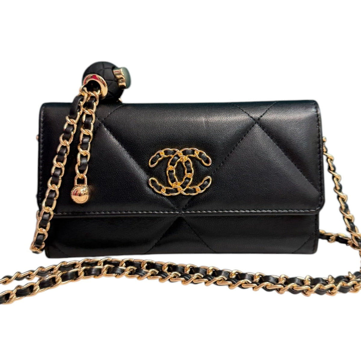 CHANEL 19 Black Goatskin Large Quilt Medium Flap Wallet Chanel