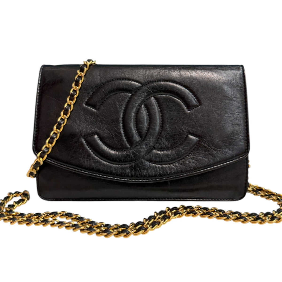 CHANEL Black Aged Lambskin Timeless Wallet on Chain Chanel