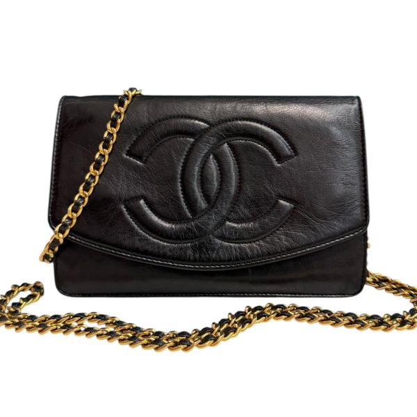 CHANEL Black Aged Lambskin Timeless Wallet on Chain Chanel
