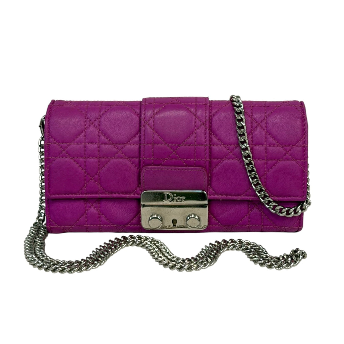 DIOR Purple Cannage Stitch Lambskin Leather Long Wallet with Chain Dior