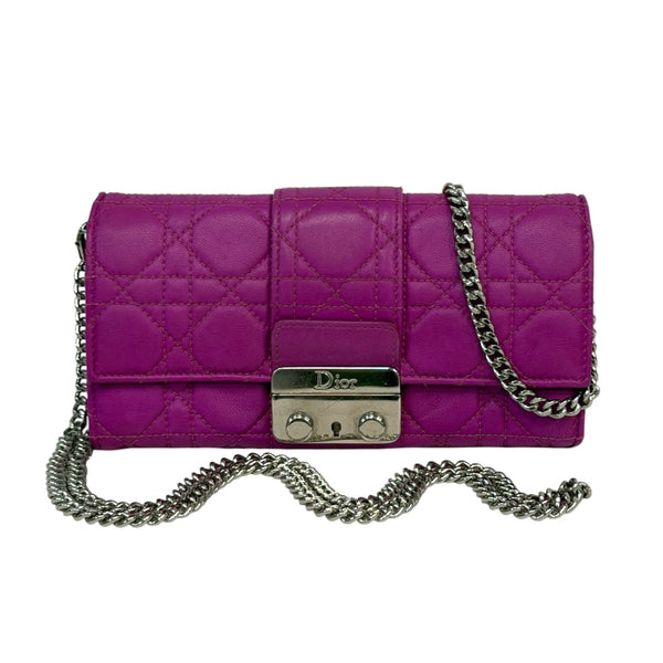 DIOR Purple Cannage Stitch Lambskin Leather Long Wallet with Chain Dior
