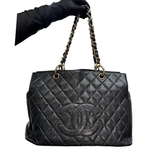 CHANEL Black Caviar Leather Grand Shopping Tote Chanel