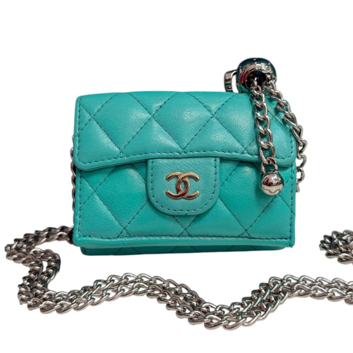 CHANEL Teal Caviar Leather GHW Compact Wallet Chanel