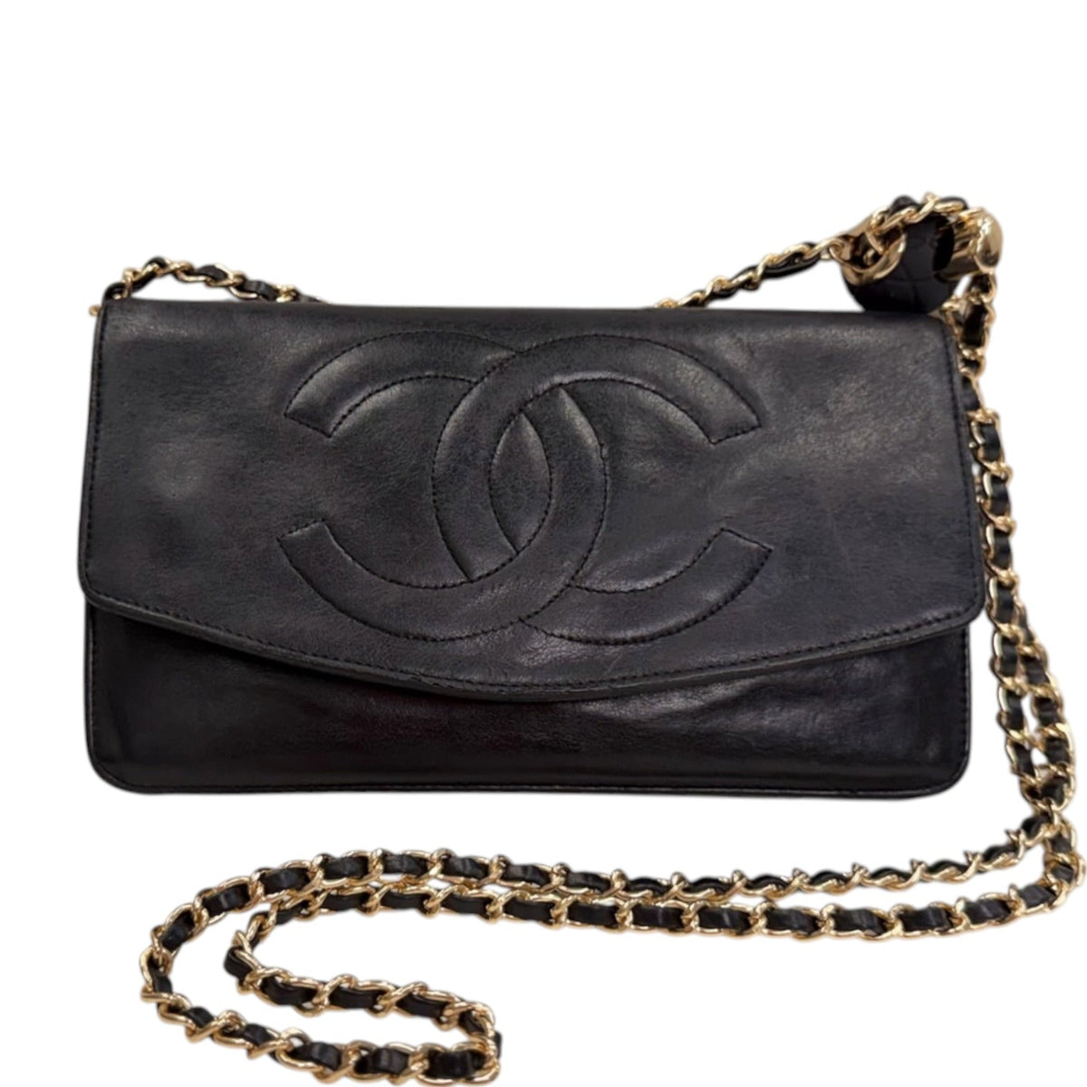 CHANEL Black Lambskin GHW Timeless Clutch with added chain Chanel