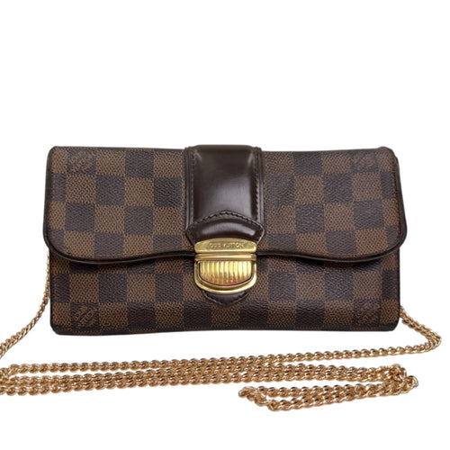 LOUIS VUITTON Damier Ebene Coated Canvas Sistina Wallet with Added Chain Louis Vuitton