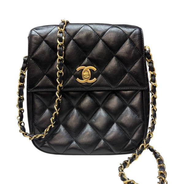 CHANEL Black Lambskin Small Matelasse Chain Shoulder Bag Chanel
