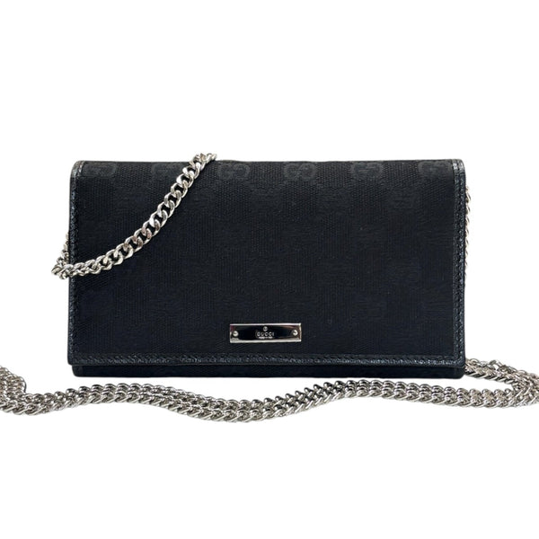 GUCCI Black GG Canvas Wallet with Chain Gucci