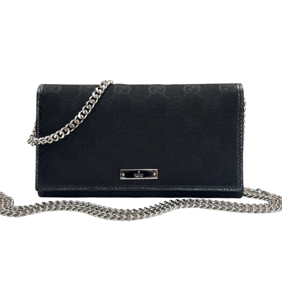 GUCCI Black GG Canvas Wallet with Chain Gucci