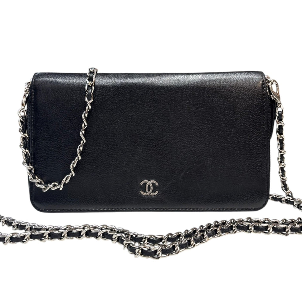 CHANEL Black Caviar SHW Zip Wallet Chanel